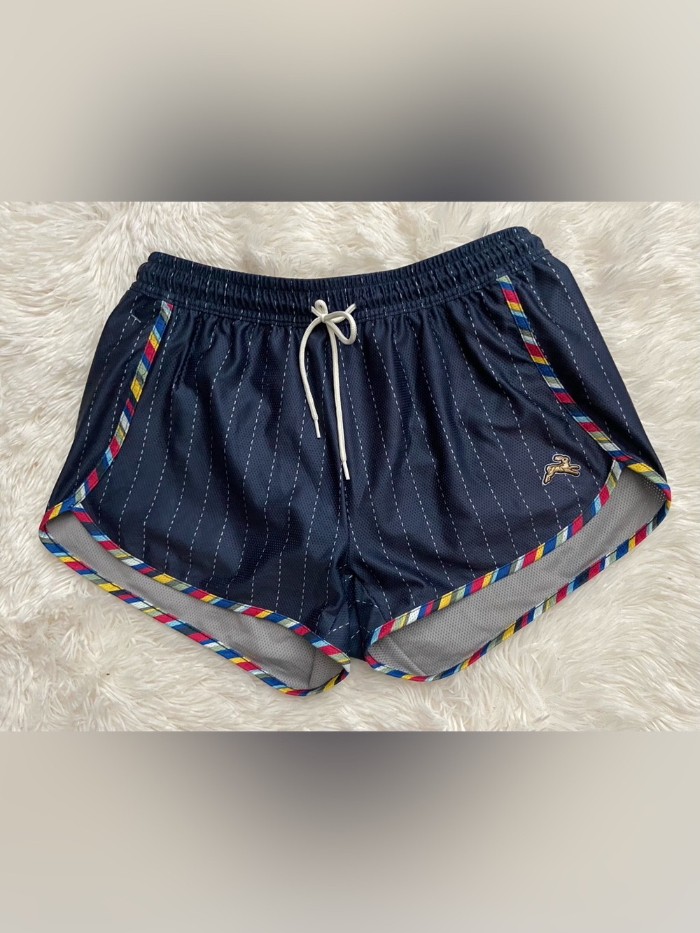 Tracksmith Navy Athletic Shorts with Multicolor Trim